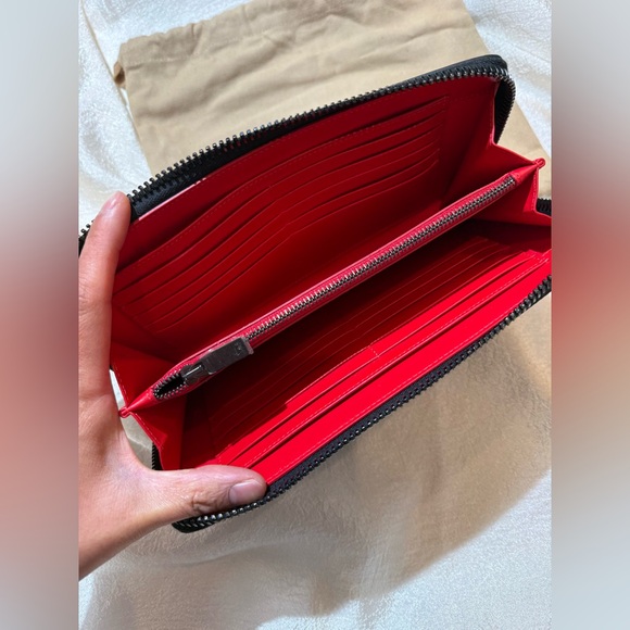 NEW Christian Louboutin Panettone Studs Logo Black Purse Zip Clutch Big Wallet - Picture 12 of 16